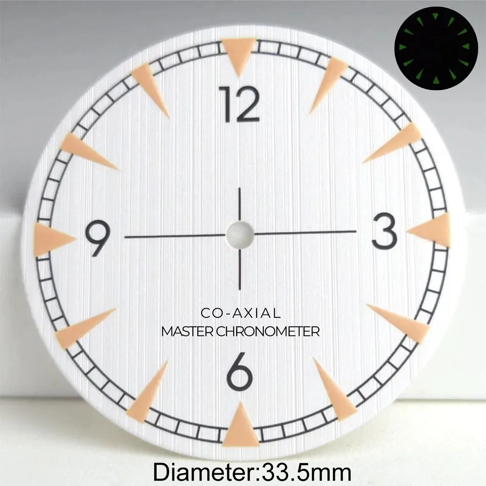 33.5mm High-Quality NH35 S Logo Dial Blue Black White Vertically Brushed Dial for NH35 Movement vintage Rail Master watch Parts