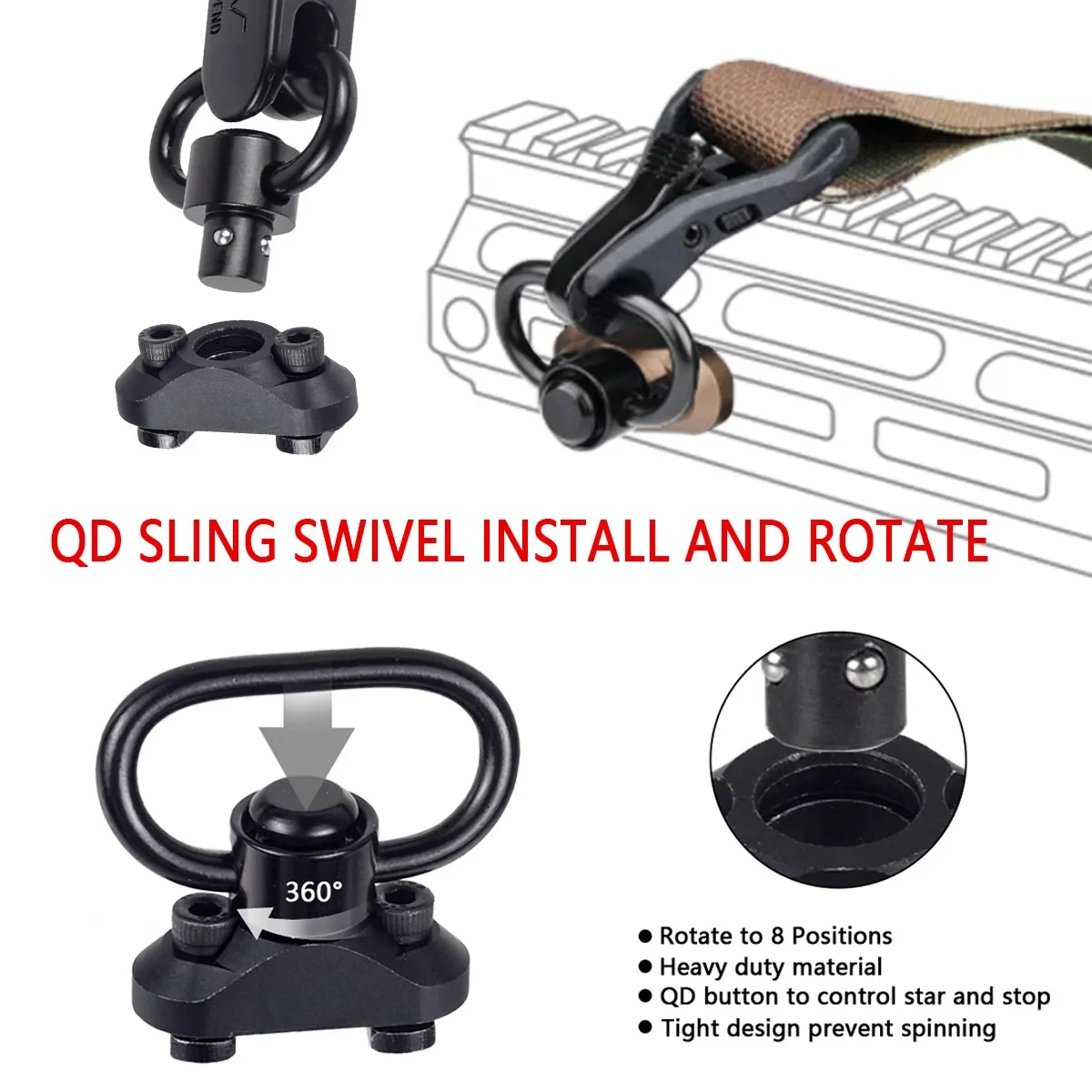 Tactical Metal M Lok Keymod Rail Syste M4 AR15 Swivel Strap Buckle Quick Release QD M-lok Sling Mount Base