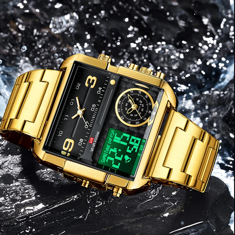 Dual Display Men Sports Watches For Male Clock Gold Black Men Digital Wrist Watches Top Brand Luxury Chronograph Quartz Watch view 4