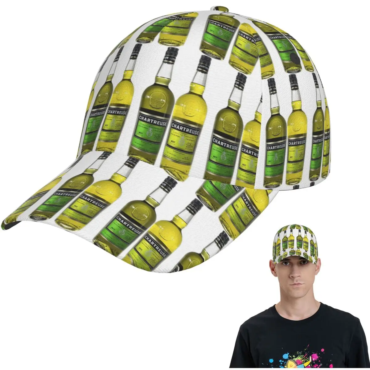 

Зеленая бутылка Chartreuse, картина маслом, сетчатая бейсболка для напитков, модные бейсболки Snapback, дышащие повседневные бейсболки, уличная кепка