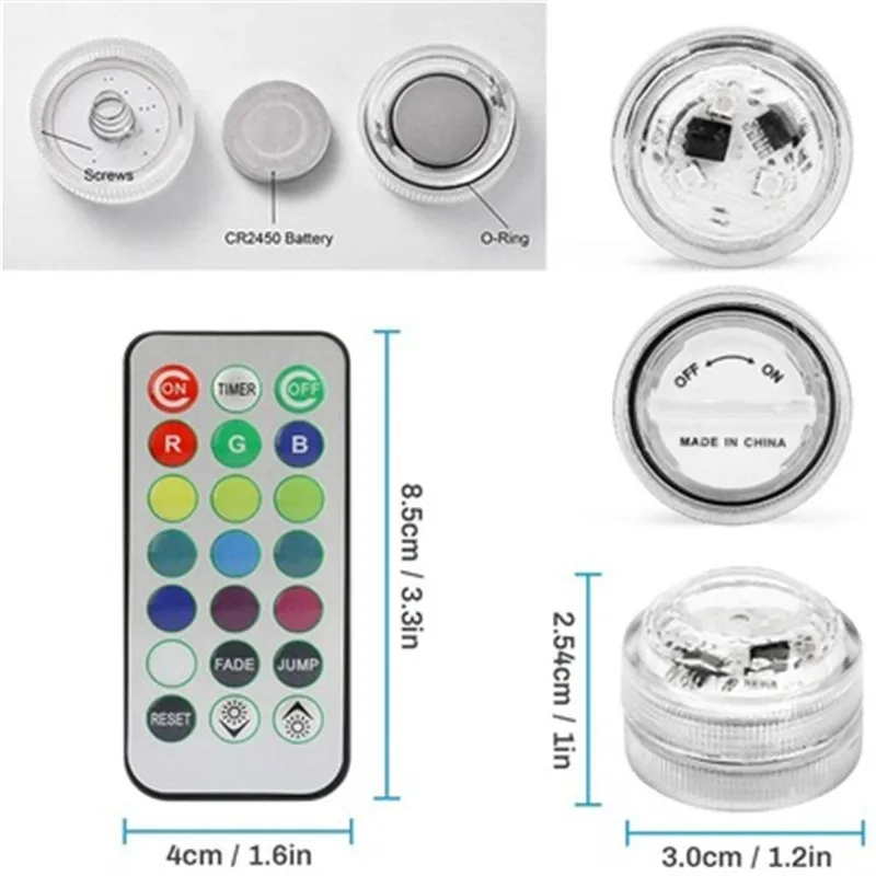 Ip68 à prova dip68 água bateria operar luz com ventosa para lagoa ao ar livre fonte vaso jardim piscina lâmpada noite subaquática