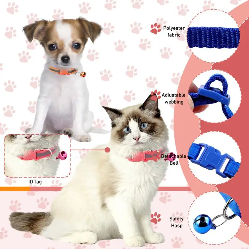 Reflective Cat Collar Anti-Lost Neck Ring Colorful Pet Necklace Bell Pet Supplies Safety Elastic Adjustable Collar Pet Products