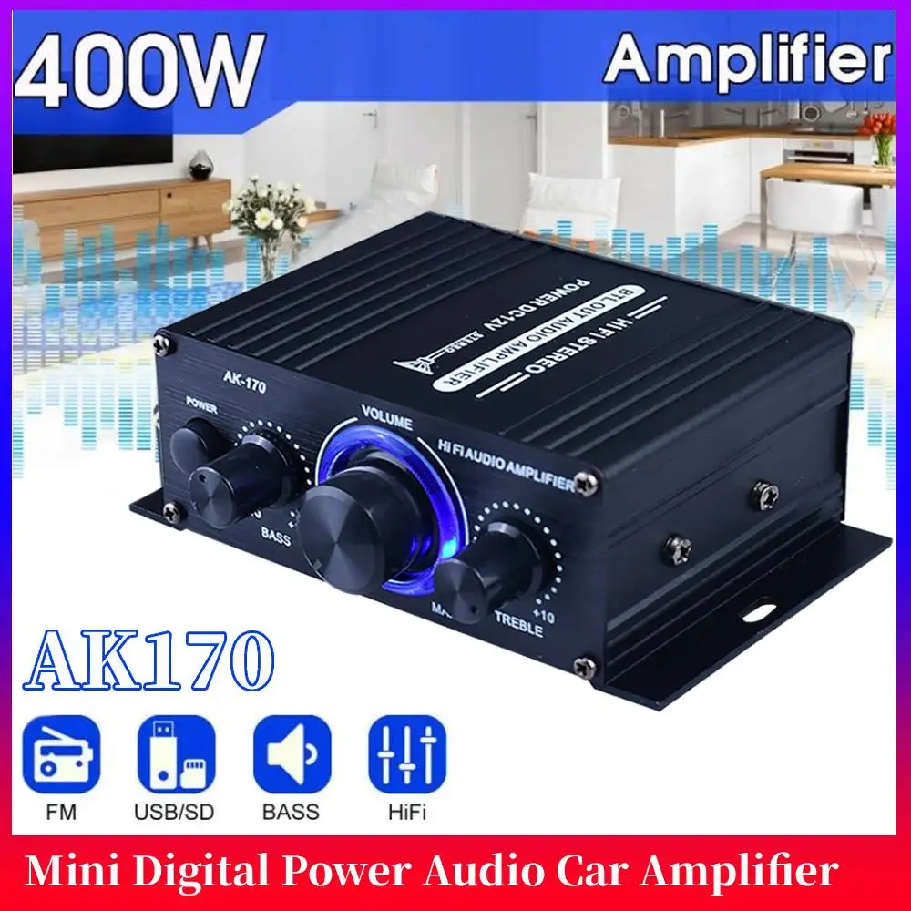 

Усилитель мощности AK170 200Вт+200Вт с RCA-входом, Hi-Fi, для караоке, автомобильный аудиоусилитель, стереоусилитель басов, класс D, для домашнего звука