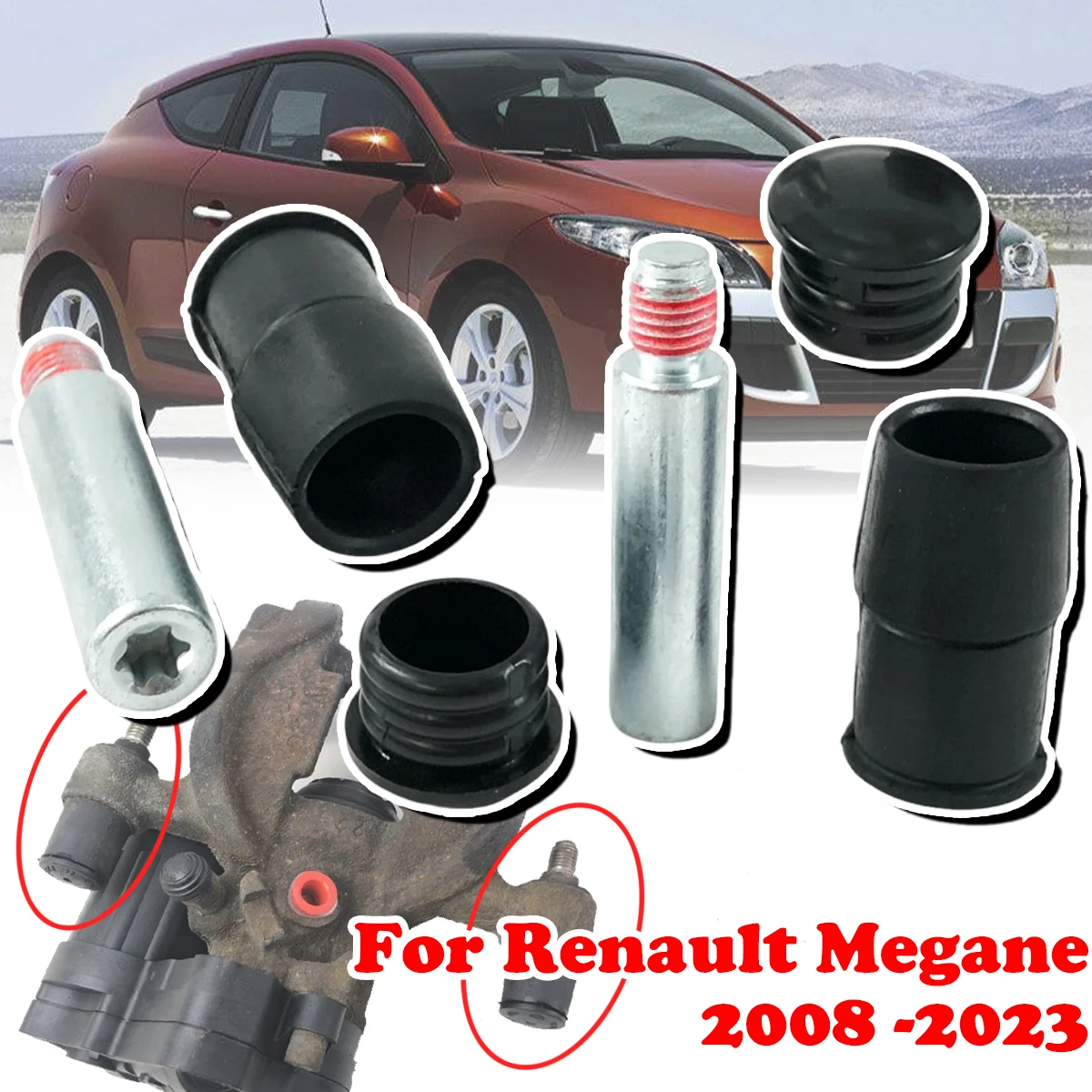 

Front Brake Caliper Slider Guide Pins Bolt Kit For Renault Megane 2008 2009- 2023 Left Right Disc Housing Bellows Sleeve Bushing