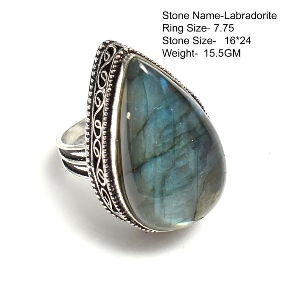 Antique  Ring Genuine Larimar Labradorite Rhodonite Agate Peridot