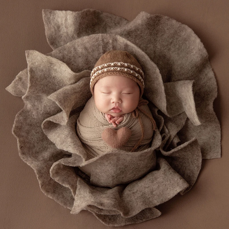 Alat peraga fotografi bayi baru lahir, topi rajut bungkus sangat elastis lembut, alat peraga gaya wol bulu Kempa, properti pengambilan foto bayi