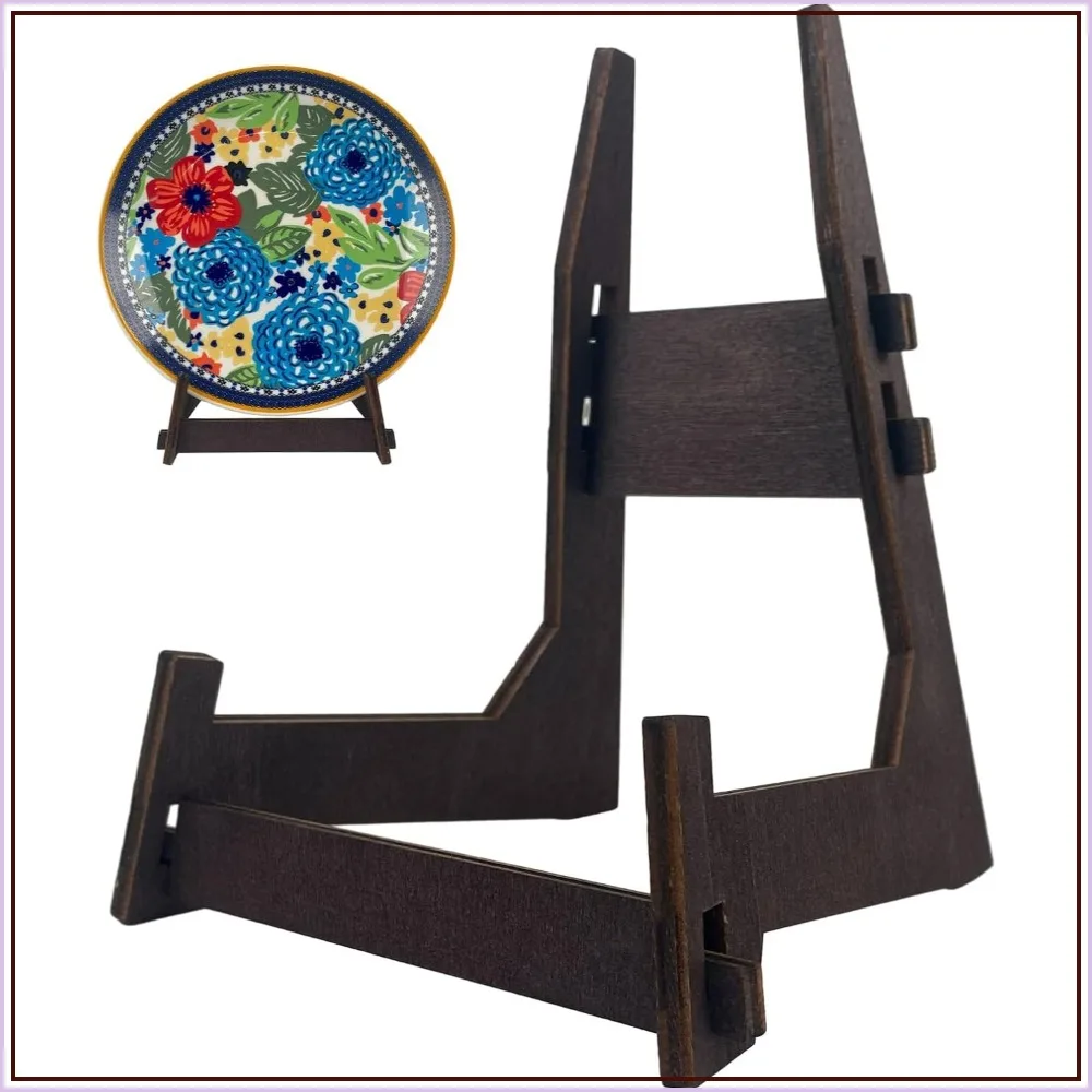 2 Pack 8" Wooden Plate Stands - Display Holder for Photos, Books, Plaques, Bowls | Tabletop Decor