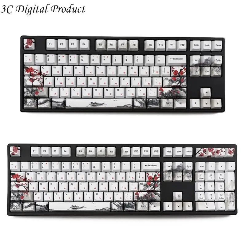 Russian Keycaps Plum Blossom OEM Profile Mechanical Keyboard Keycaps for 110-Key Q84A