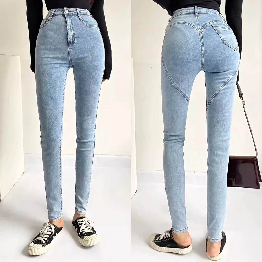 Denim Jeans Designer Women Clothing Heart Pattern Original Sexy Stretch Pencil Pants Slim Lifting Tight Fitting Trousers Korean