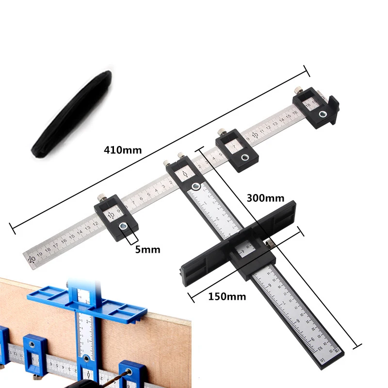 Multifunctional Furniture Carpentry Punch Locator Drill Guide Ruler Woodworking Hole Locator Adjustable Drilling Positioner Tool