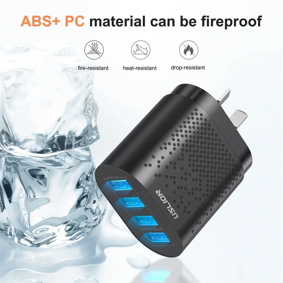 USLION 48 واط 3A QC3.0 الاتحاد الافريقي التوصيل شاحن يو اس بي لأستراليا شاحن الهاتف المحمول آيفون 15 14 سامسونج 4 ميناء شواحن الجدار السريع