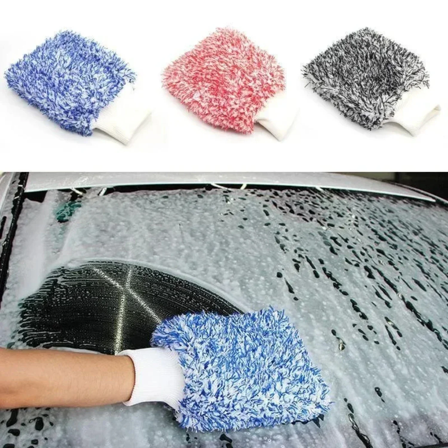 Soft and Gentle Ultra Microfiber Car Cleaning Glove - Easy to Dry and Scratch-Free High Density Wash Mitt Glove for Car Wash. Th