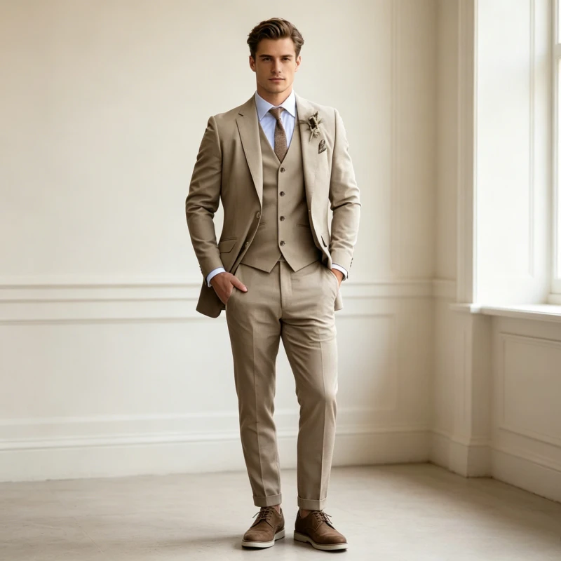 

Men Blazer 3 Piece Set Suits Cardigan Outerwear Single Breasted Blazers Vest Ankle Length Pants Spliced Pockets Autumn Wedding
