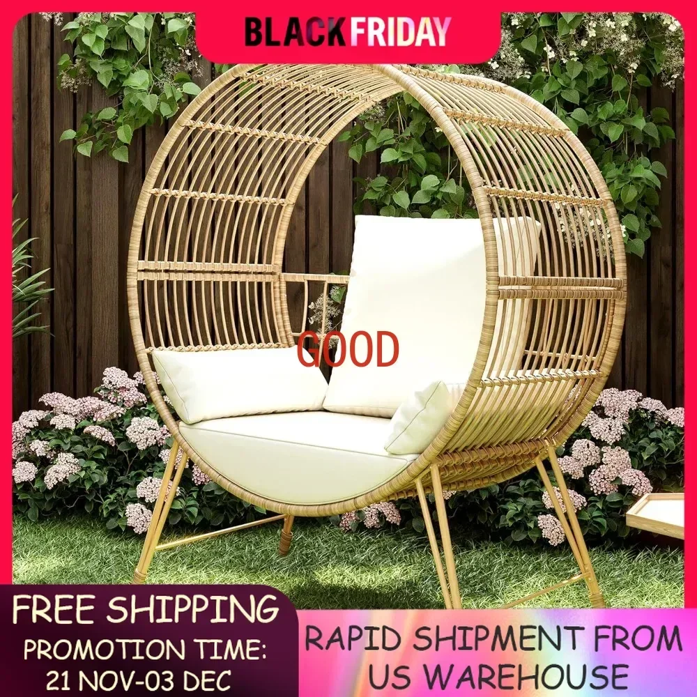 

Outdoor Egg ChairIndoor Round Rattan Nest Chair with Stand, Easy Assembly Boho Chair for Living Room, Porch, Backyard