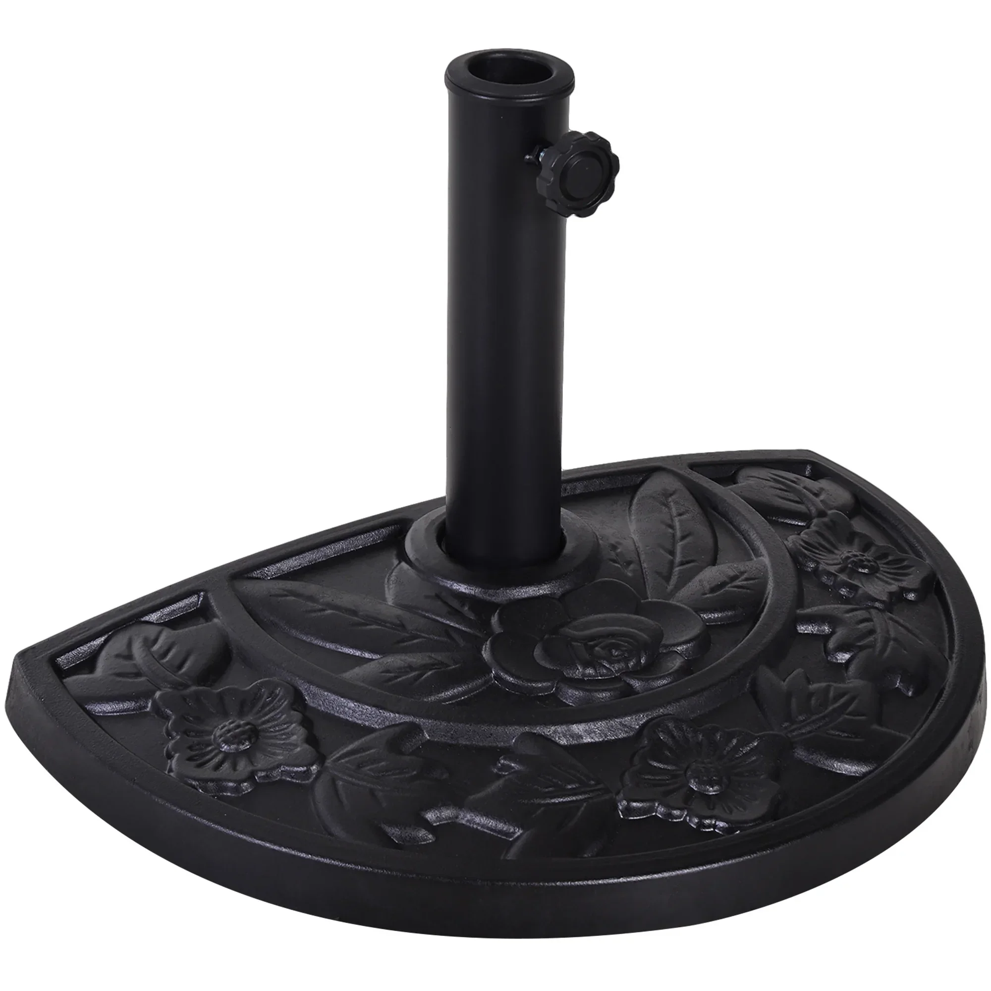 

9kg Resin Parasol Base, Half Round Umbrella Stand with Floral Design for Garden, Outdoor, Suitable Umbrella Rod: Φ3.8cm, Φ4.8cm, Black