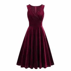 1950s Hepburn estilo Vintage vestido feminino, vestidos sem mangas, decote em v