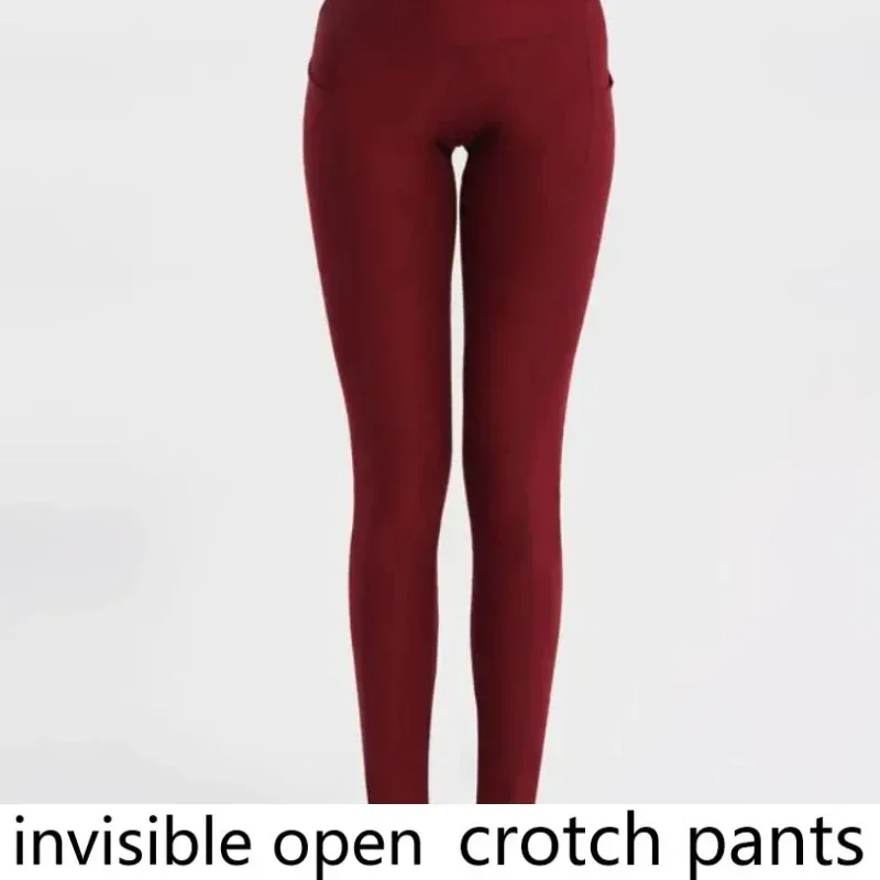 Pantalon de yoga à entrejambe ouvert pour femme, pantalon de sport serré aux hanches, pantalon à fermeture éclair invisible à double tête, poche de