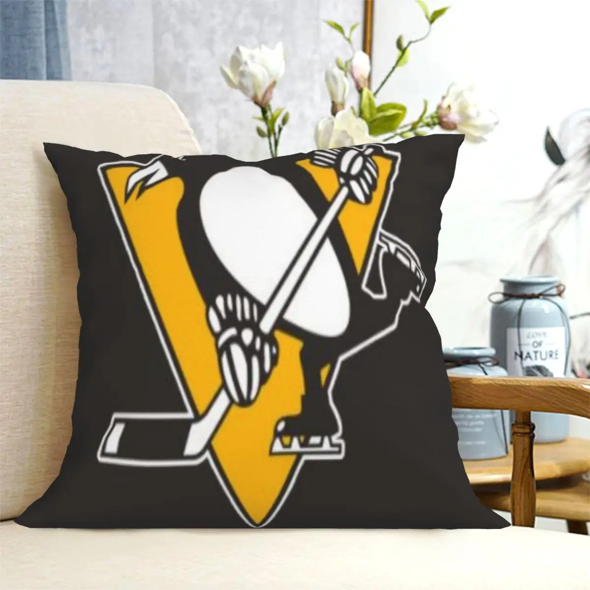 Penguins-Pittsburgh Merch Vintage Print Pillowcase Home Decor Lathe Throw Pillowcase Bedding Pillowcase