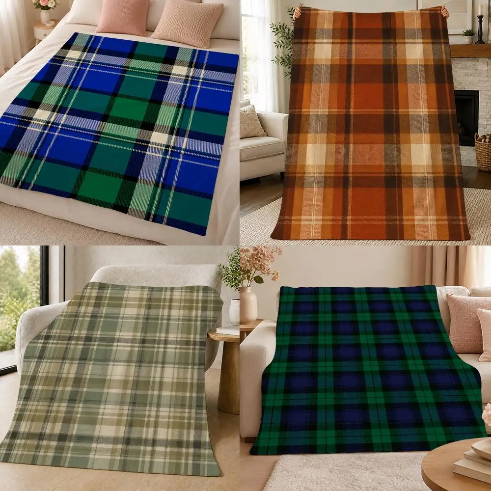 Blue Green Tartan Classic Plaid Pattern Throw 320g Soft Flannel Fleece Throw Blanket Cover Sofa Bed Dorm Nap