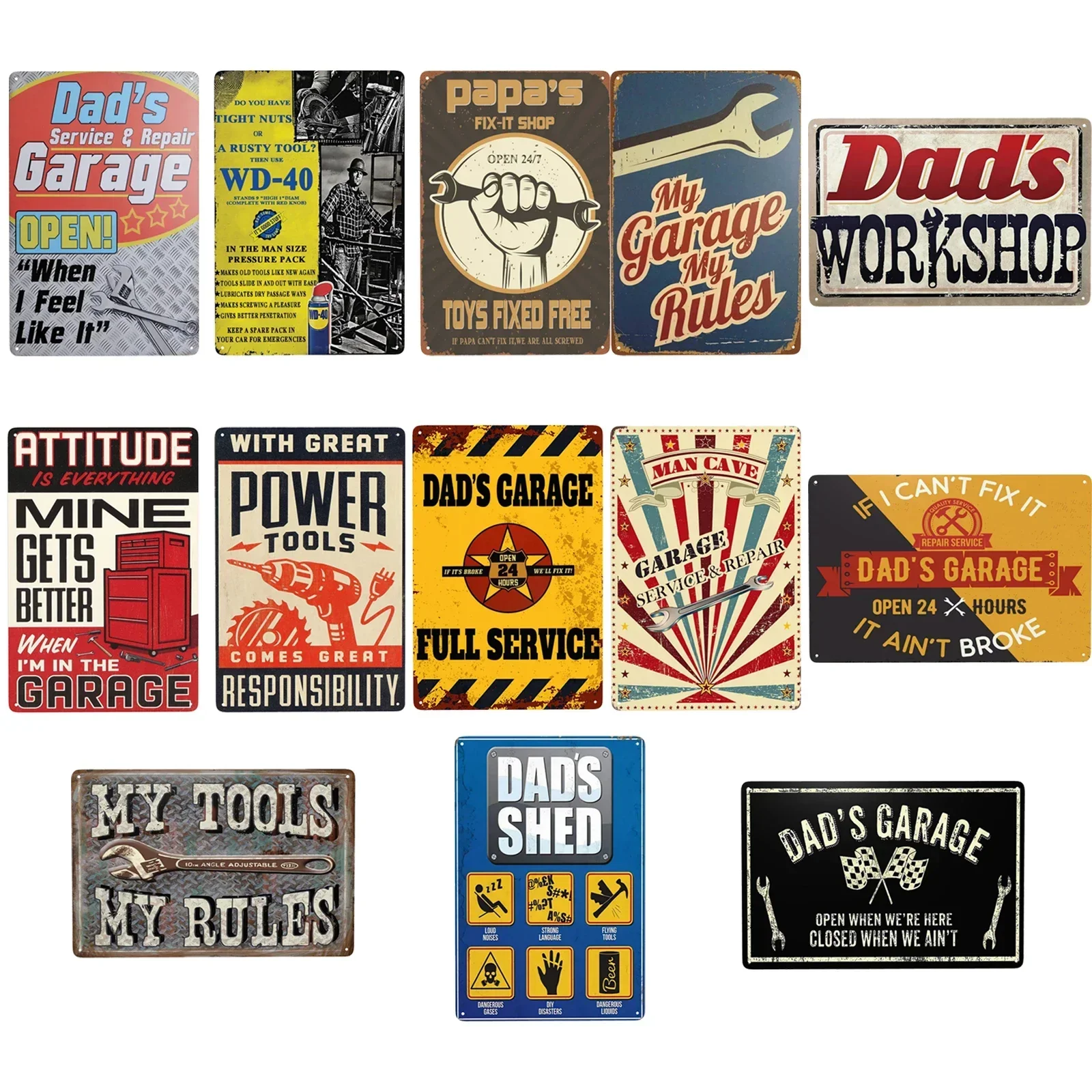 1pc Vintage Dad's Garage Metal Sign My Garage Full Service Sign Retro Garage Sign for Dad Man Cave Bar Home Wall Decor 8x12 Inch