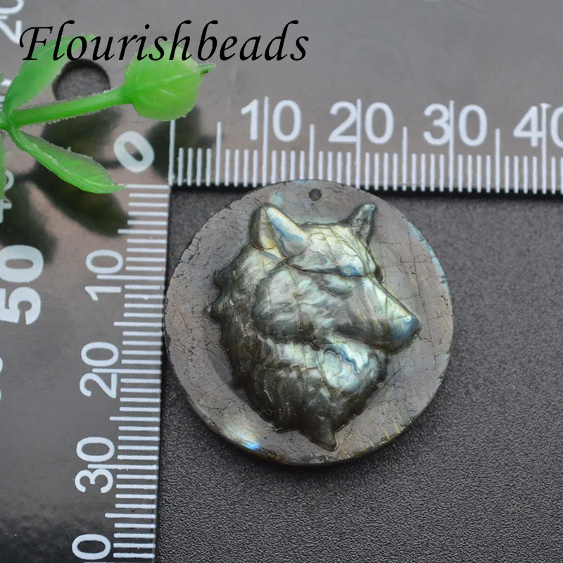 30mm Natural Labradorite  Wolf Head Pendant Accessories DIY Handcrafts Healing Animal Jewelry Reiki Necklace Decoration