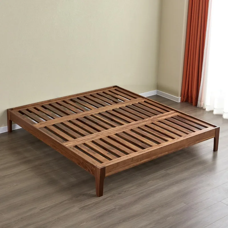 Black walnut bedside bed Tatami  Full solid wood bed frame Nordic simple small apartment short  No back bed