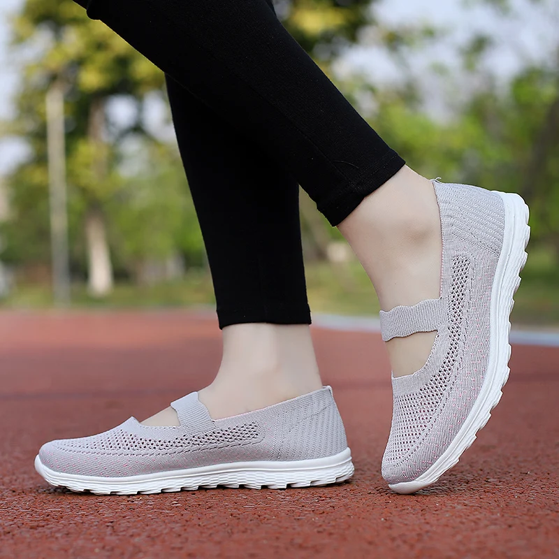 STRONGSHEN Women Casual Flat Shoes Zapatos De Mujer Fashion Breathable Mesh Slip on Shoes Women Outdoor Light Walking Shoes