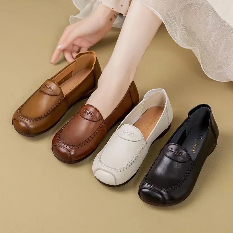 

High Quality Single Shoe for Middle-aged Women Comfortable Super Soft with Cow Tendon Soft Sole for Mothers and Women Bean Shoes