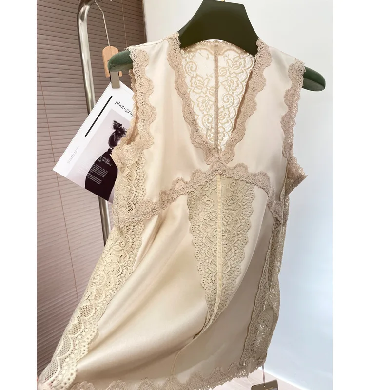 Silk Vest Women's Mulberry Silk Outer Wear 2025 Spring and Summer New Loose Suspender Lace Inner Sleeveless Bottoming Top