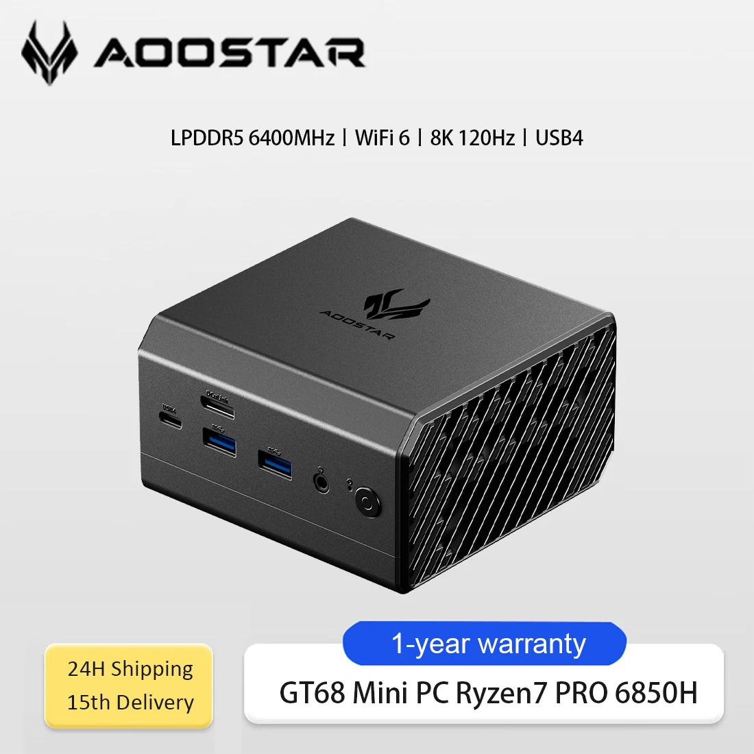 AOOSTAR GT68 Mini PC AMD Ryzen7 PRO 6850H 32GB RAM 1T SSD Radeon 680M WiFi6 USB4 Triple 4K Gaming Mini PC Office AI Design