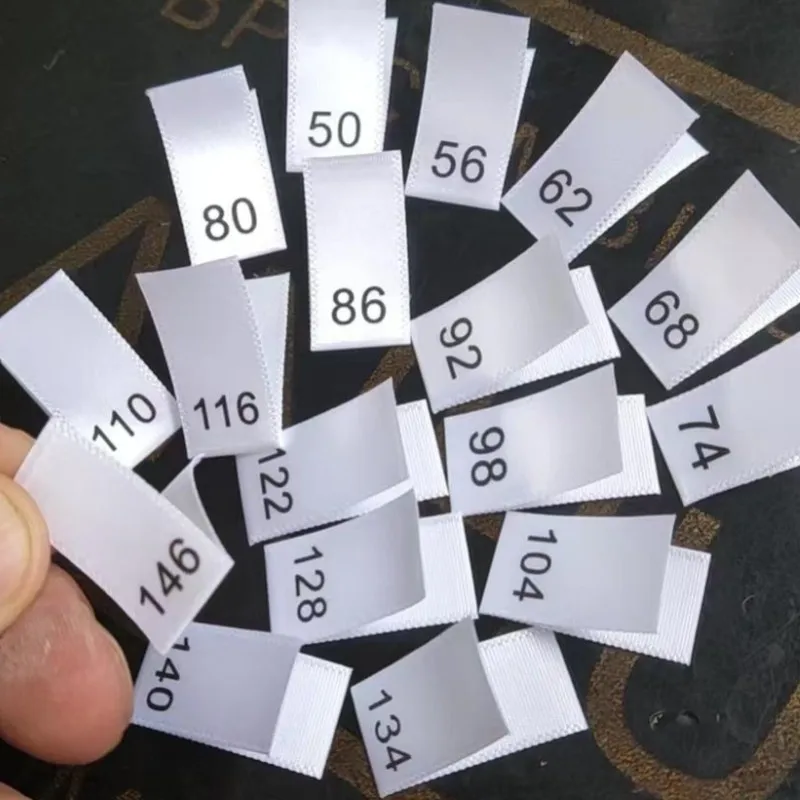 dress shirt tag numbers 50pcs Satin print Size Label for Kids Number 56 62 68 74 80 86 92 98 104  110 116 122 128 134 140 146 Garment Sizing Labels