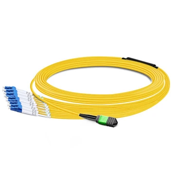 8 Cores OS2 Single Mode MPO APC Female to 4 LC UPC Duplex Breakout Fiber Patch Cord Type B 2.0mm LSZH Yellow Fiber Optic Cable