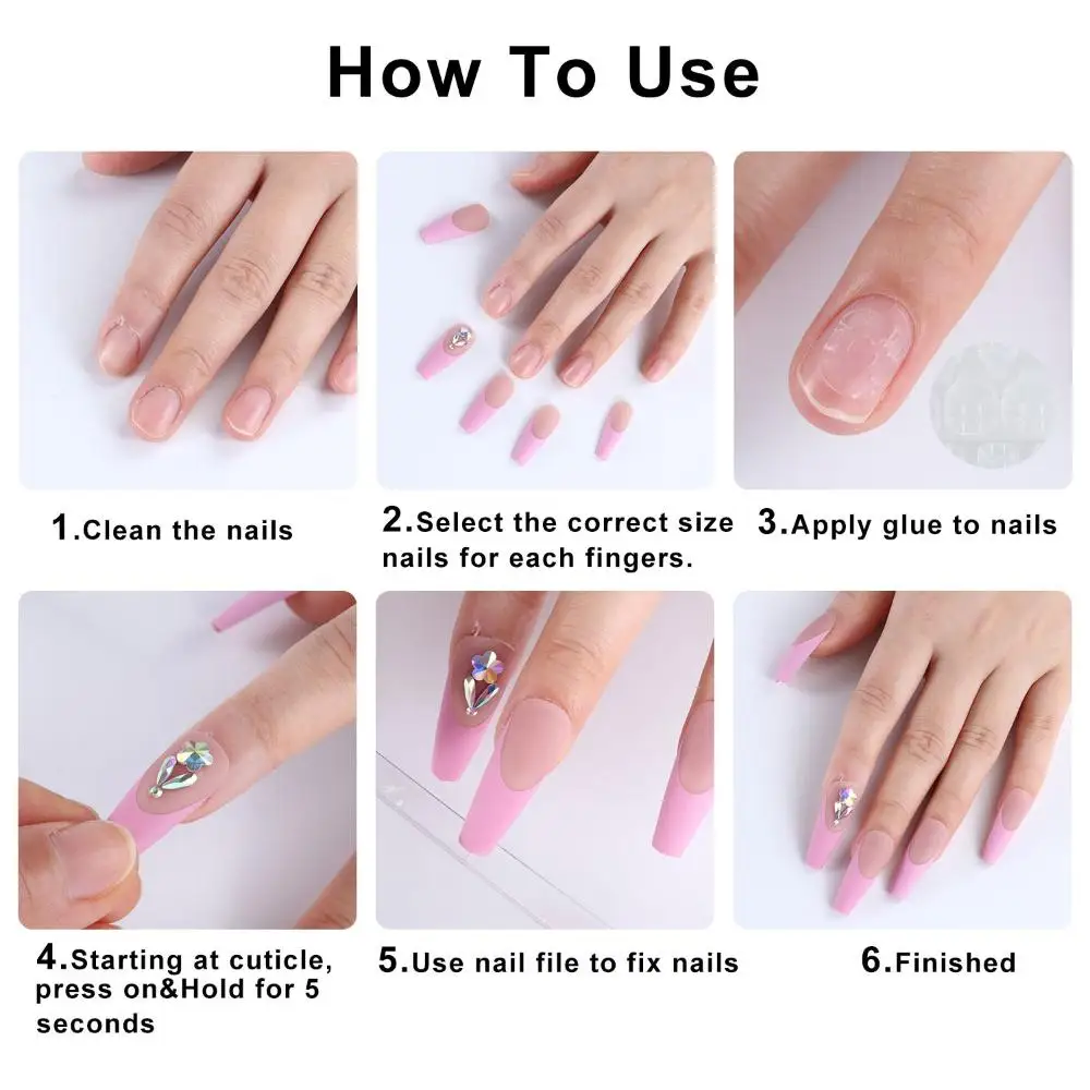 24pcs/Box Detachable Manicure Tool Full Cover Fake Nails Wearable French Square Head False Nails Nail Tips