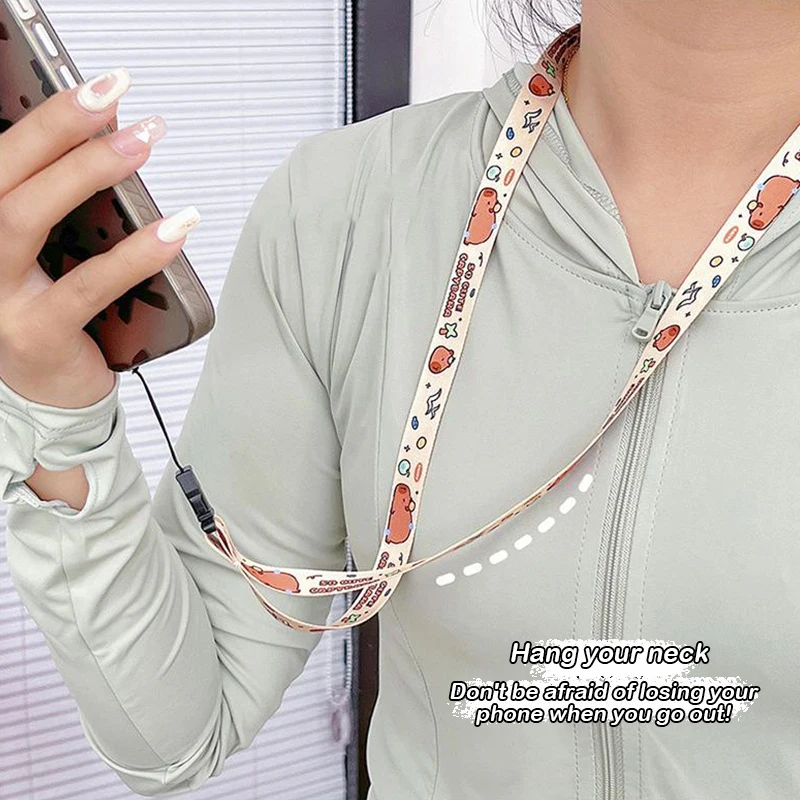 Cute Cartoon Multi-function Little Bear Capibala Widened Anti-lost Mobile Phone Hanging Rope Phone Case Hanging Neck Long Rope