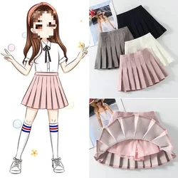 Children Summer Skirt Girls Mini Skirts Vintage Pleated Skirt Korean Tennis Skirts Short Student Uniform Skirts White Black