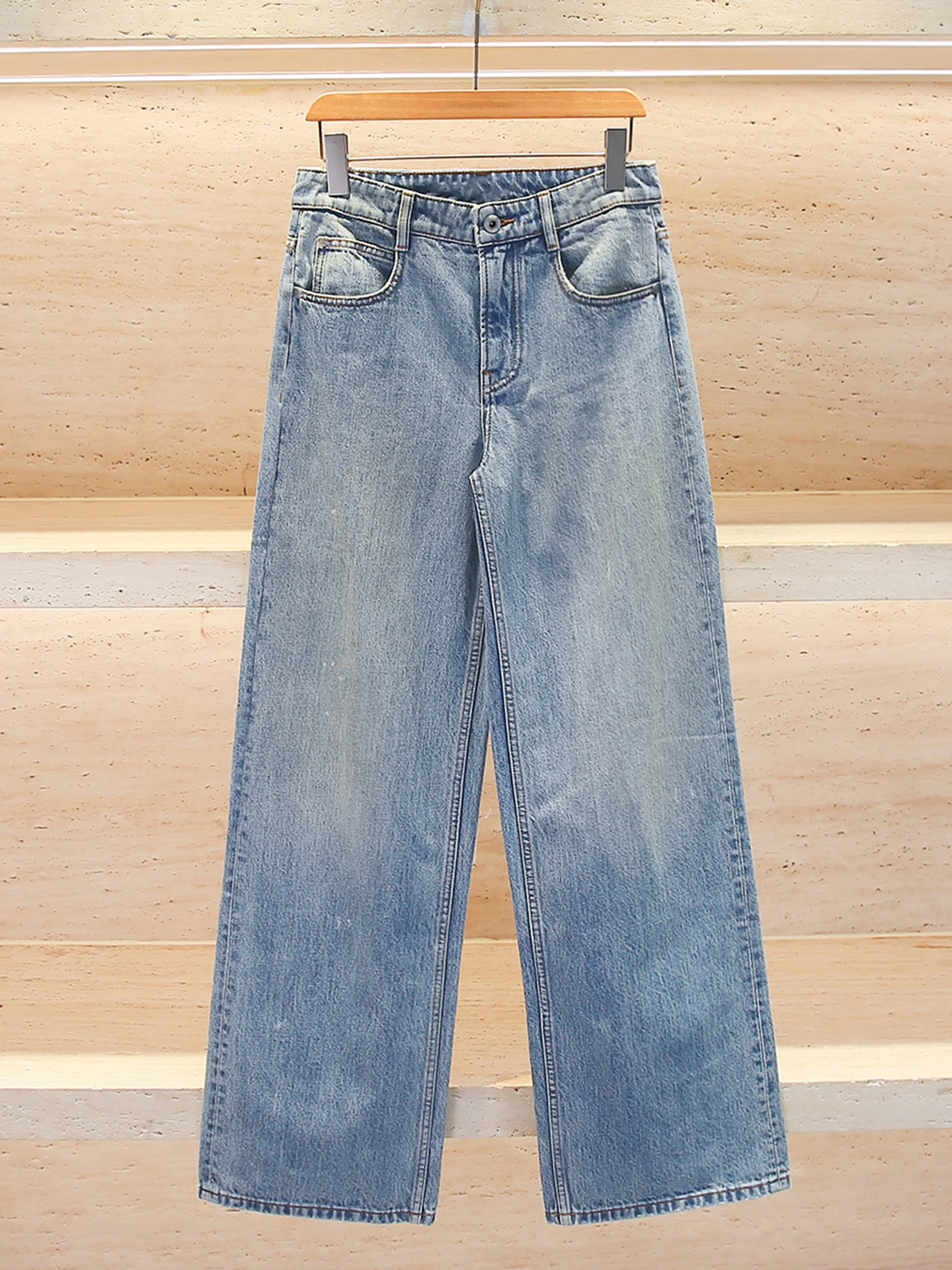 High Waist Long Wide Leg Denim Jeans Embroidered Bead Flower Women's Premium Spring Summer Casual Straight Medium Stretch