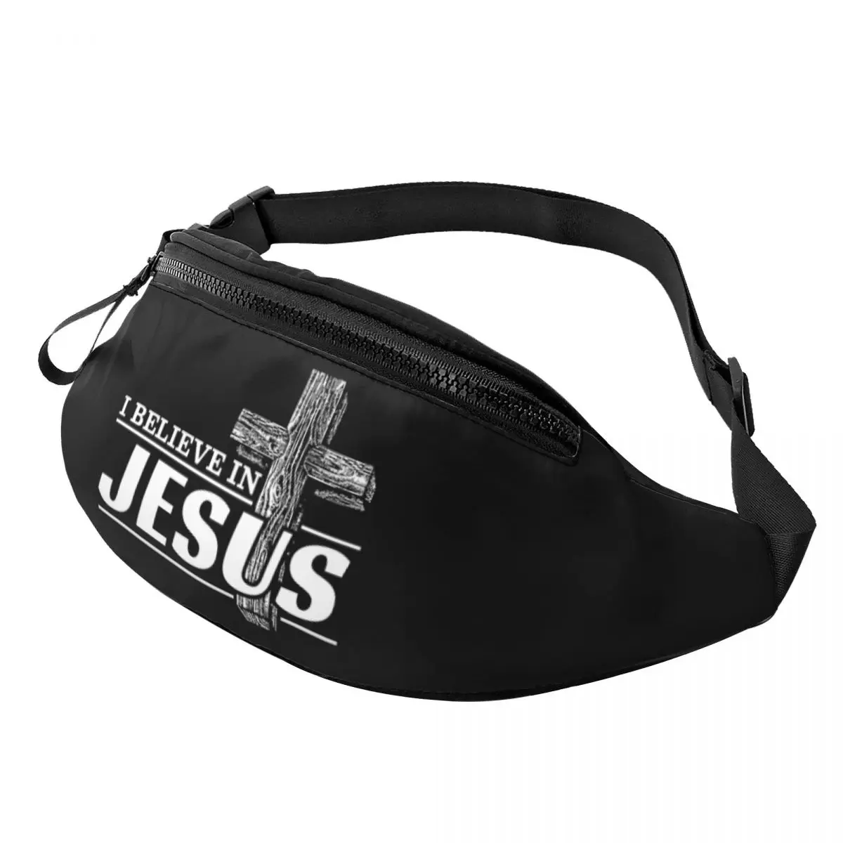 

Christ I Believe In Jesus Fanny Pack Women Men Cool Cristianity Faith Crossbody Waist Bag for Hiking Phone Money Pouch