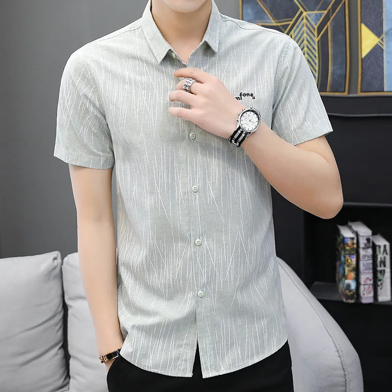 

Men's Slim Fit ort Sve irt Striped Faionable Youthful Summer New Sle Casual Wear Breathable Lightweight Polyester ...