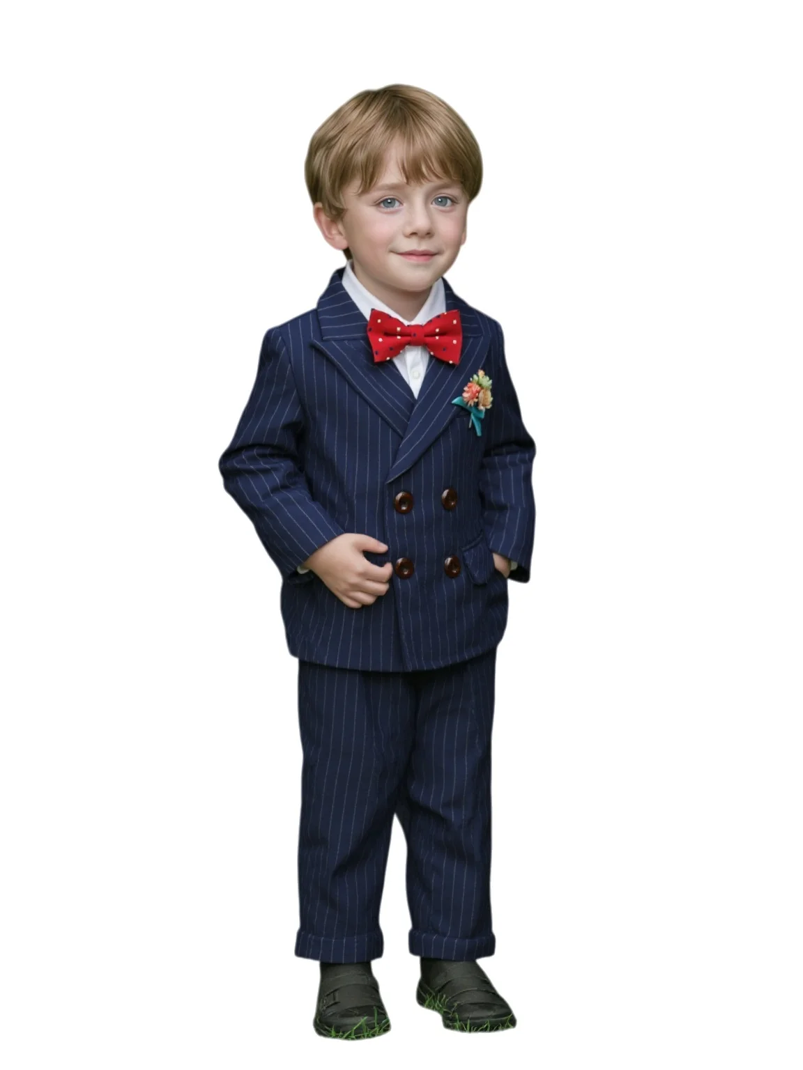 

Children Spring 5Pieces/Set Jacket Vest Pants Bowtie Brooch Striped Suit Set Boys Wedding Dress Kids Birthday Piano Outfit