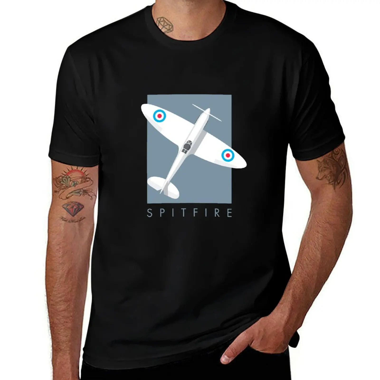 

T-Shirt WWII for t tshirt shirt Fighter Slate T-Shirt cotton Aircraft 100% man Portrait - Spitfire