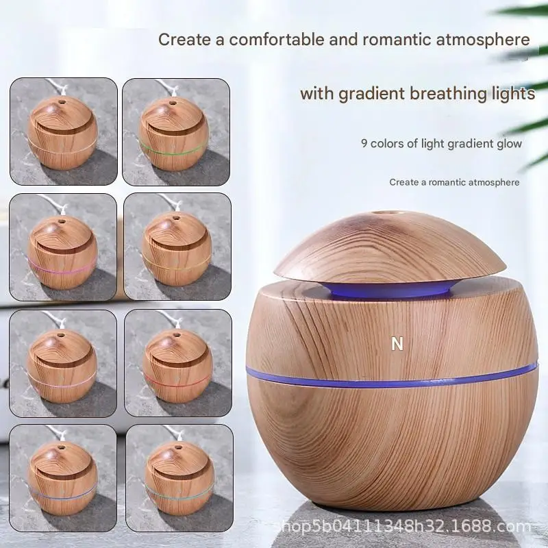 [1 قطعة من موزع ترطيب الهواء LED] قطعة واحدة من مرطب الهواء LED للحبوب الخشبية المجوفة من YAIAWISU، موزع الزيوت العطرية الذي يعمل بمنفذ USB مع 7 C