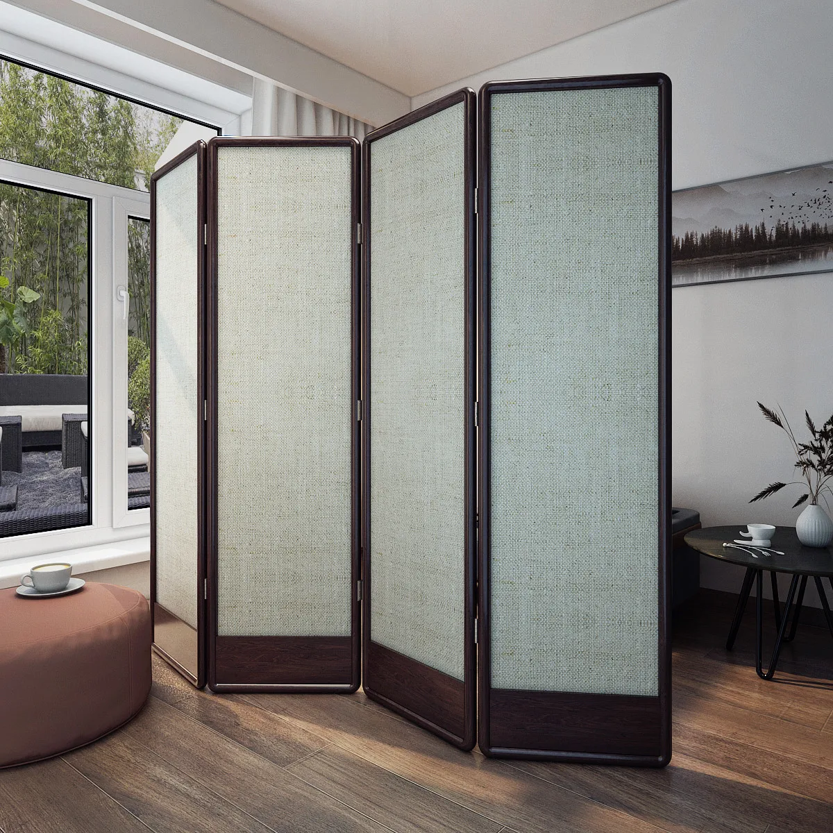 Modern folding office simple cover solid wood cotton and linen fabric decoration mobile conference room folding screen