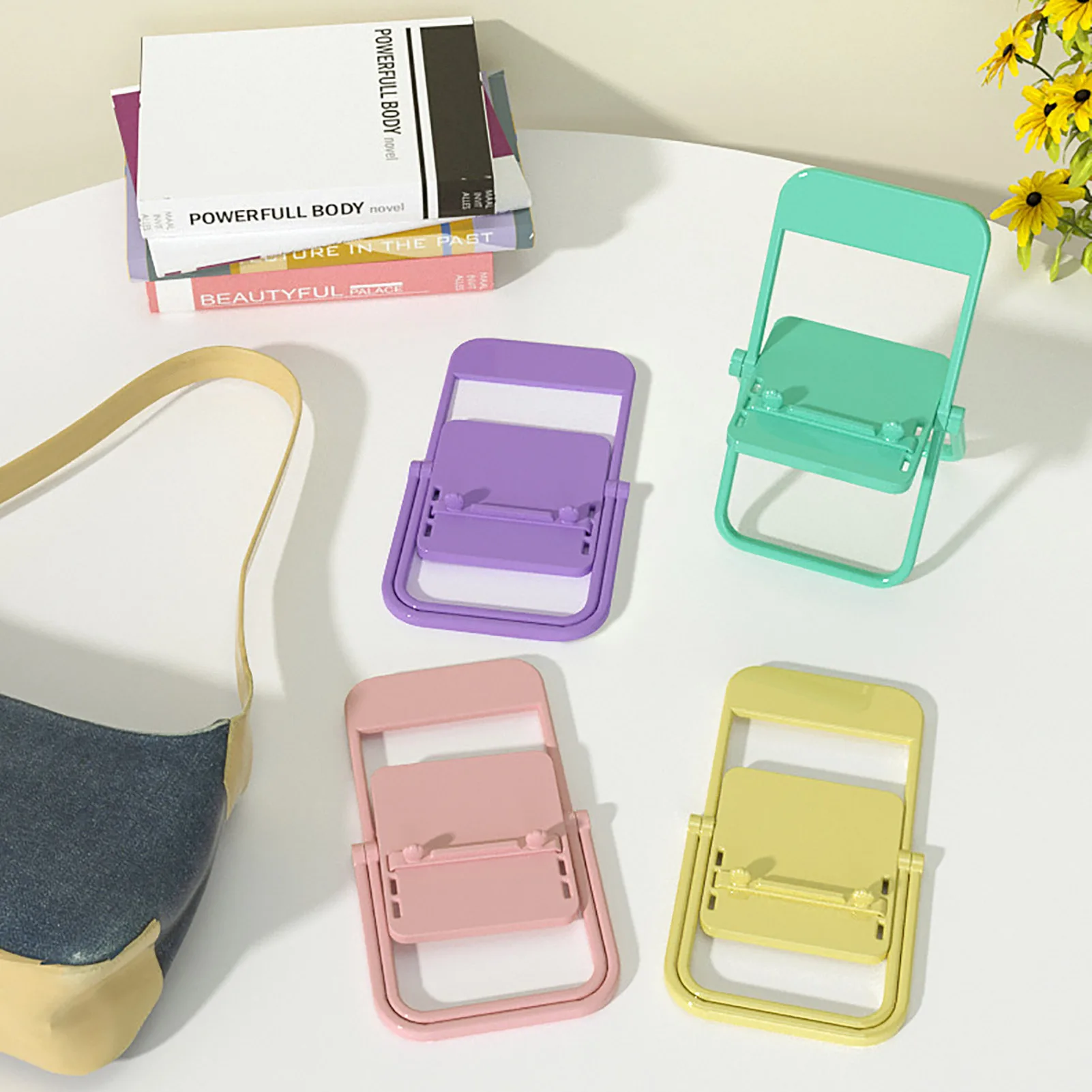 Macaron 4 Color Mini Chair Mobile Phone Holder Adjustable Desktop Mount Chair Shape Stand Foldable Shrink Ornament Decoration