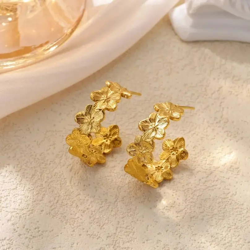 Vintage-Blumenohrringe für Frauen, goldfarben, Edelstahl, Blumenohrring, hypoallergen, Weihnachtsschmuck, Geschenk