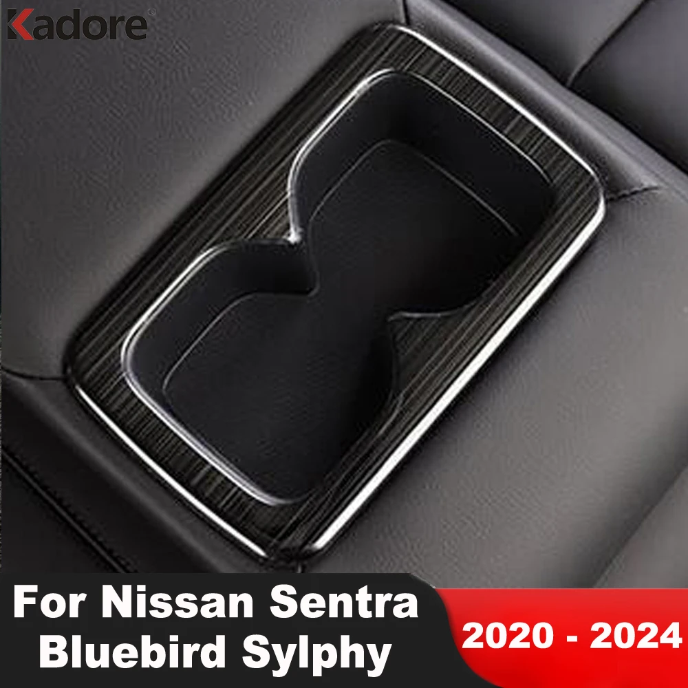 Car Rear Seat Water Cup Holder Cover Trim For Nissan Sentra Bluebird Sylphy 2020 2021 2022 2023 2024 Carbon Interior Accessories