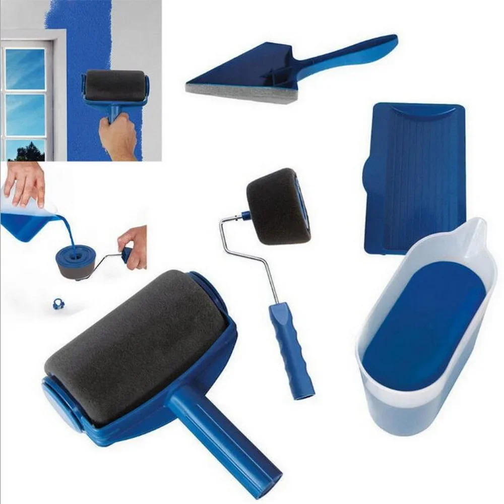 5 uds corredor de pintura Pro rodillo cepillo mango herramienta flocado bordeadora Oficina pared de habitación pintura hogar jardín herramienta rodillo juego de pinceles de pintura