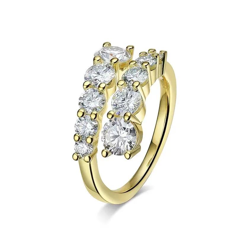 Smyoue 10 Edelsteine voller Moissanit-Ringe für Frauen, funkelnder, makelloser, im Labor hergestellter Diamant-Ehering, S925-Sterlingsilber-Schmuck