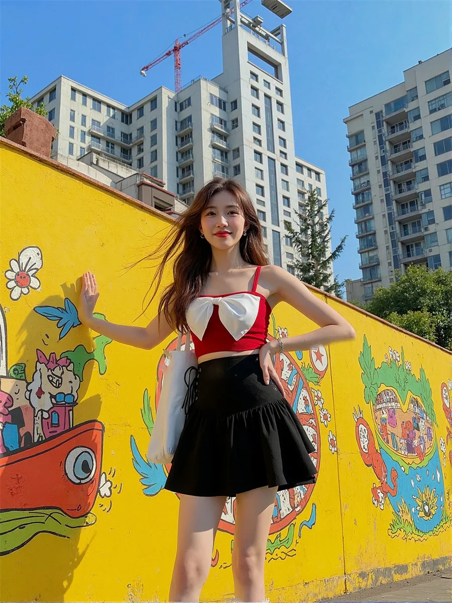 

Black Bandage Mini Skirts Womens Ball Layered Ruffle Waist Cake College Artistic Modern Chic Unique Elegant Feminina