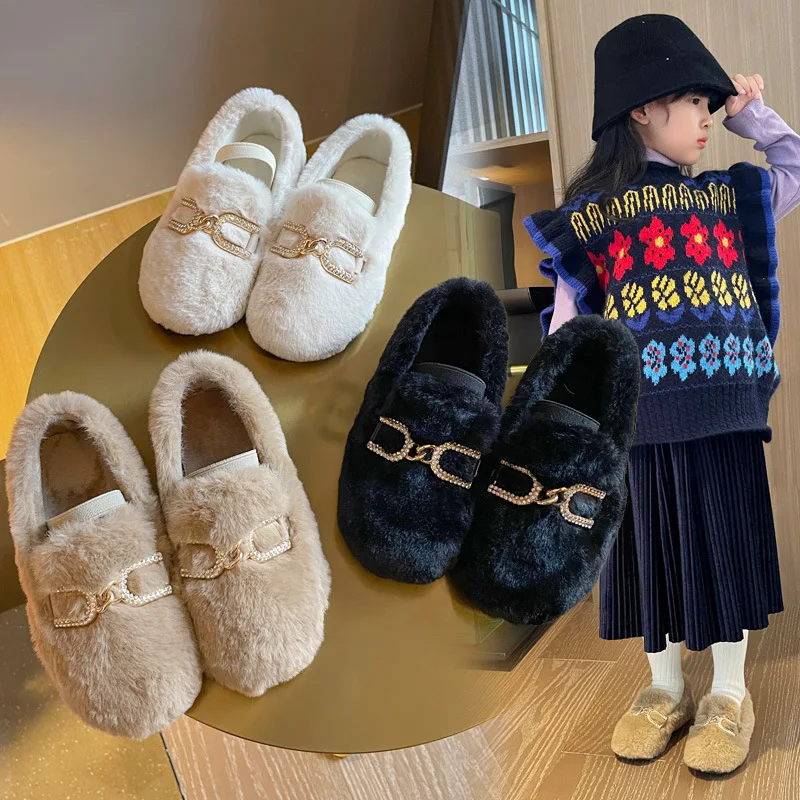 2024 Autumn Winter Baby Girls Children' Shoes Foot Warmer Fashion Girls Soft Soled Kindergarten Indoor Comfortable Dress Shoes