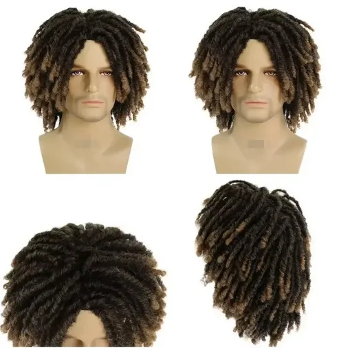 Synthetic Braid Wigs 14 Inches Short Wig for Men Afro Bob Ombre Brown Crochet Twist Hair Dreadlocks Wig Natural Rasta